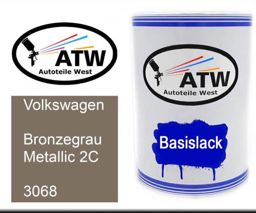 Volkswagen, Bronzegrau Metallic 2C, 3068: 500ml Lackdose, von ATW Autoteile West.